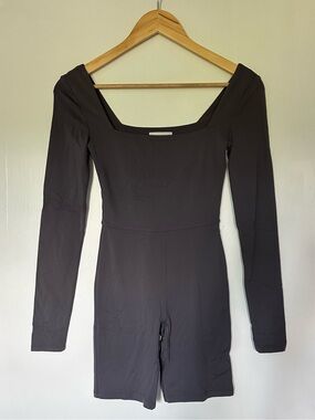 Babaton Charcoal Square-Neck Long Sleeve Romper